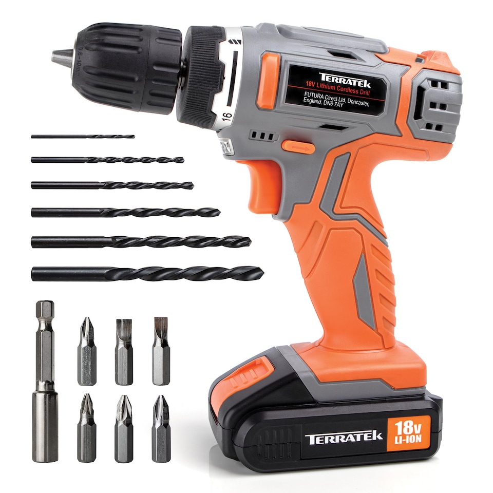image 1 of Terratek 18V Cordless Power Drill and Screwdriver Set & Drill Bit with Battery | Grey | Grey | 190.00 | 1