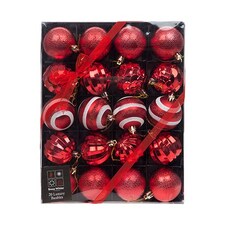 Assorted Luxury Red Christmas Baubles - Pack of 20