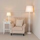 image 3 of ValueLights Victoria White Wood Traditional Stem Table Lamp with White Fabric Tapered Shade