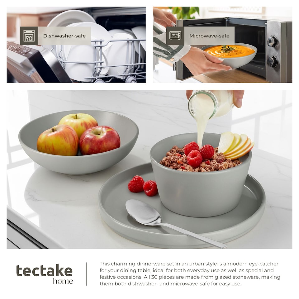 image 1 of Dinnerware Set Una - dinner set, incl. plates, bowls and mugs, for 6 people | Grey | grey | 1