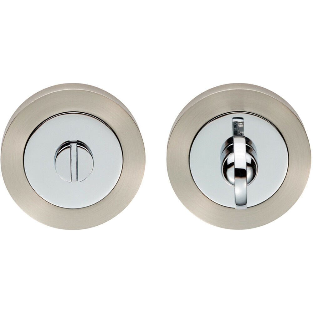 Loops Thumbturn Lock & Release Handle 50mm Diameter Round Rose Nickel & Chrome in Metallics
