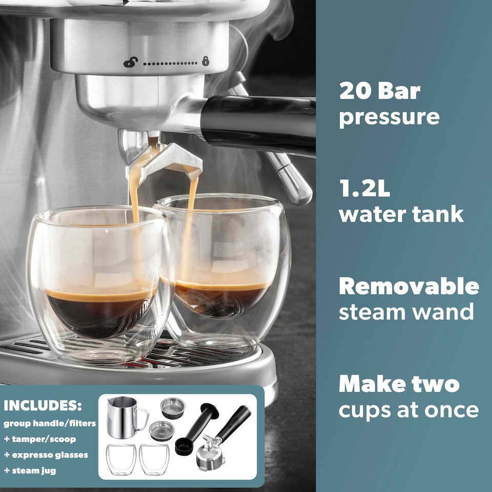 image 1 of Daewoo Digital 20Bar Compact Espresso Coffee Maker with Steam Wand