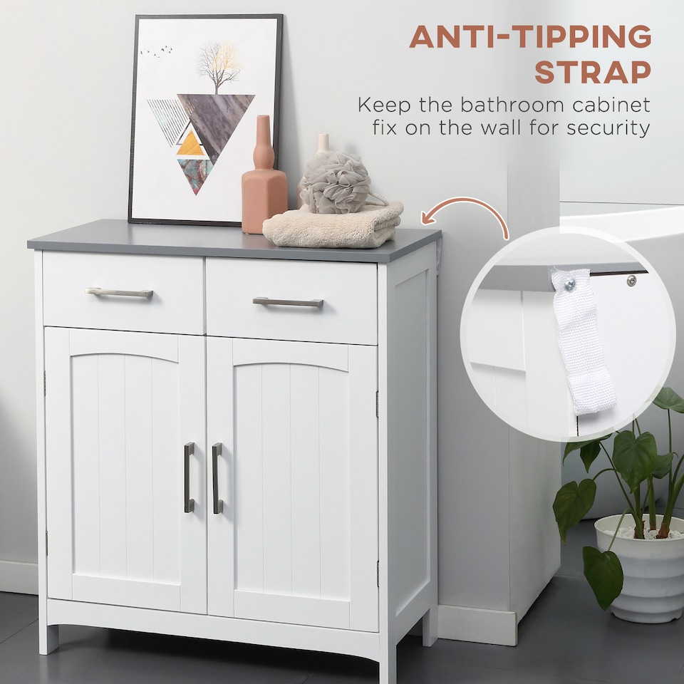 image 1 of kleankin Freestanding Bathroom Cabinet, Storage Cupboard with 2 Drawers, Double Doors, Adjustable Shelf, White