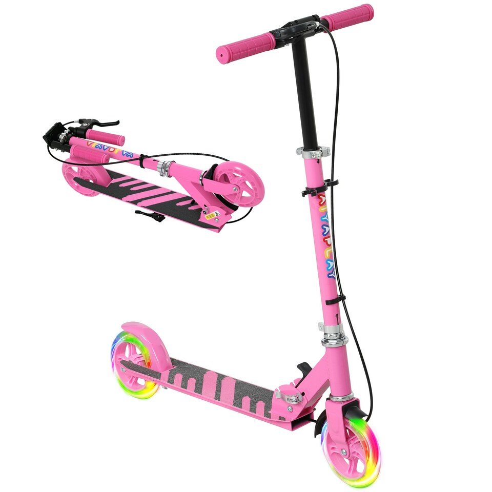 image 1 of AIYAPLAY Scooter for Kids, Folding Kick Scooter w/ Adjustable Handle, Pink