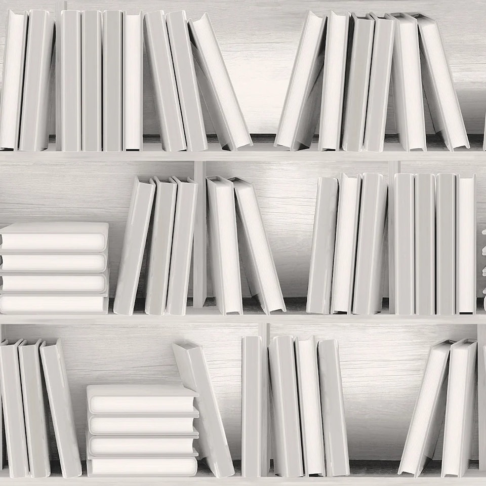 image 1 of Modern Library Wallpaper in White | White | White