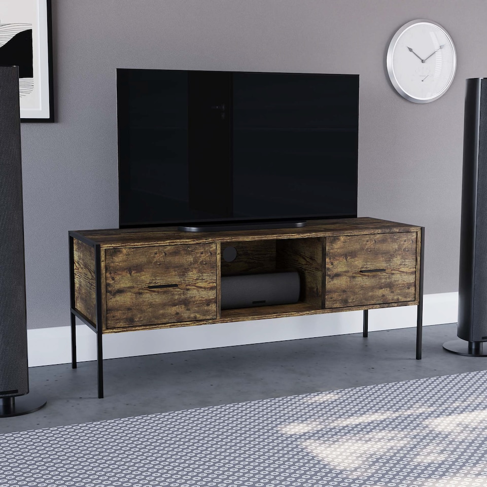 image 1 of Vida Designs Brooklyn 2 Drawer TV Unit - Dark Wood | Black | Dark Wood | 1