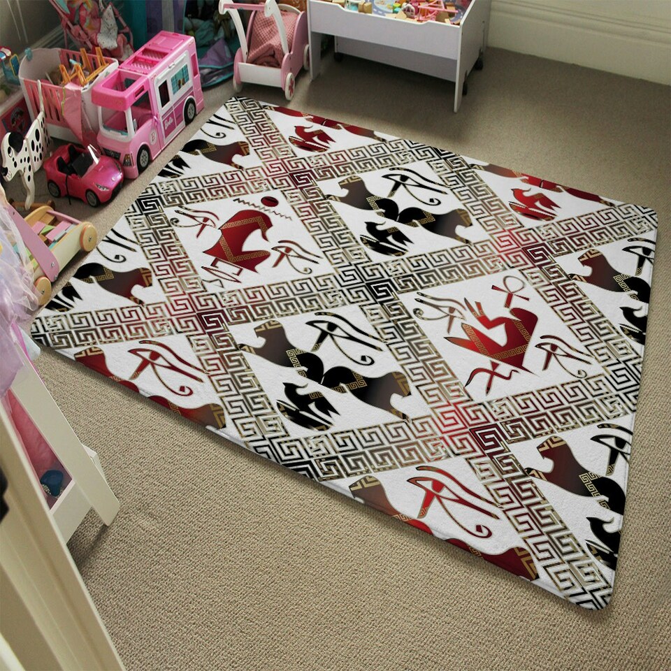 image 1 of Egyptian Hieroglyphs in Red & Black (Rug) Multi | Medium: 80x150cm