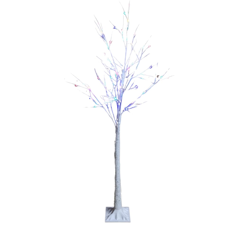 image 1 of 1.8m (6ft) Outdoor Christmas Light Up White Birch Tree with 80 Multicoloured LEDs
