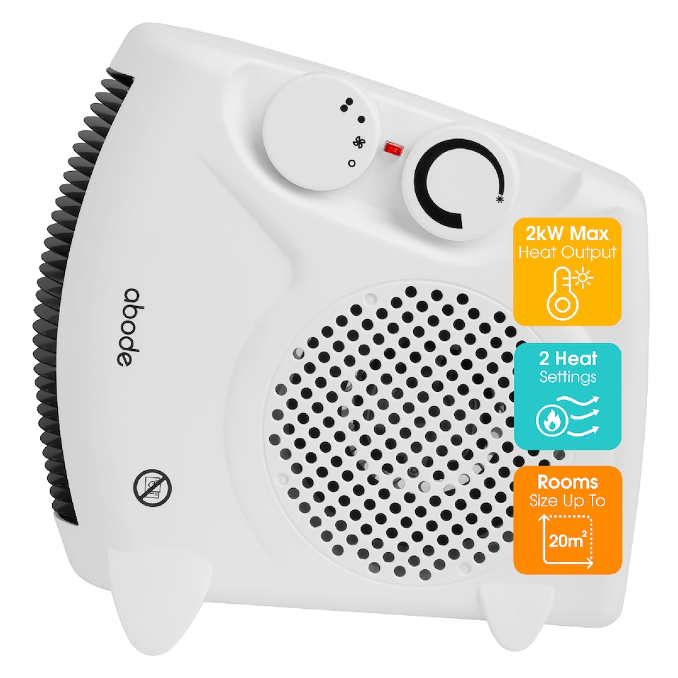 image 1 of Abode AFH1001 Electric Heater White 2000W Cooling Fan Mode with 2 Heat Settings