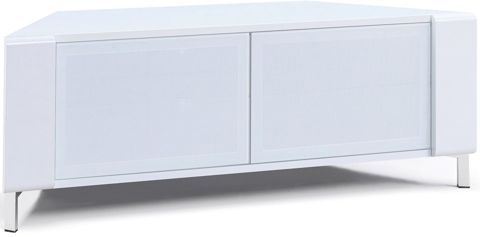 image 1 of MDA Designs CORVUS Corner-Friendly Gloss White Contemporary Cabinet with White Profiles White BeamThru Glass Doors Suitable for Flat Screen TVs up to 50" | White | 1