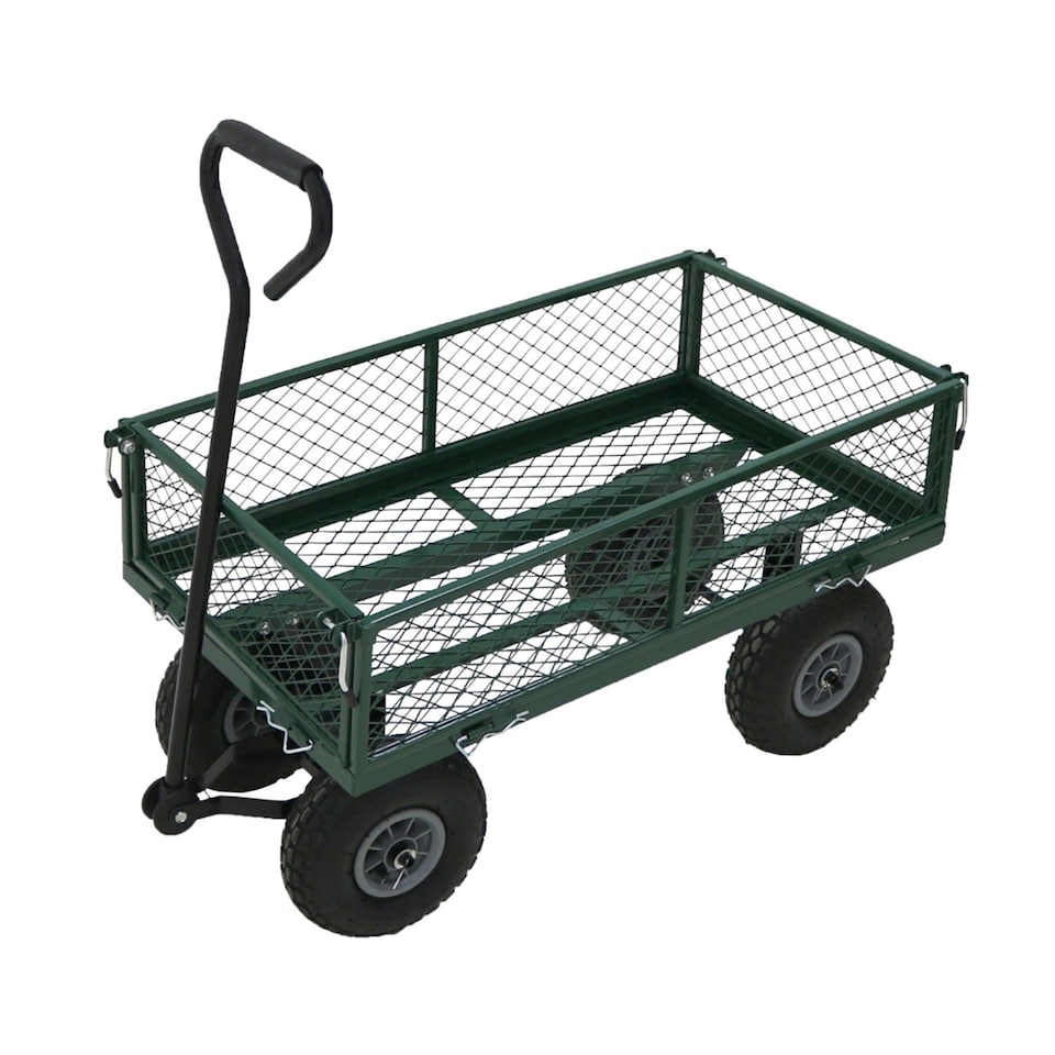 image 1 of Heavy Duty Metal Gardening Trolley - Green Trailer Cart