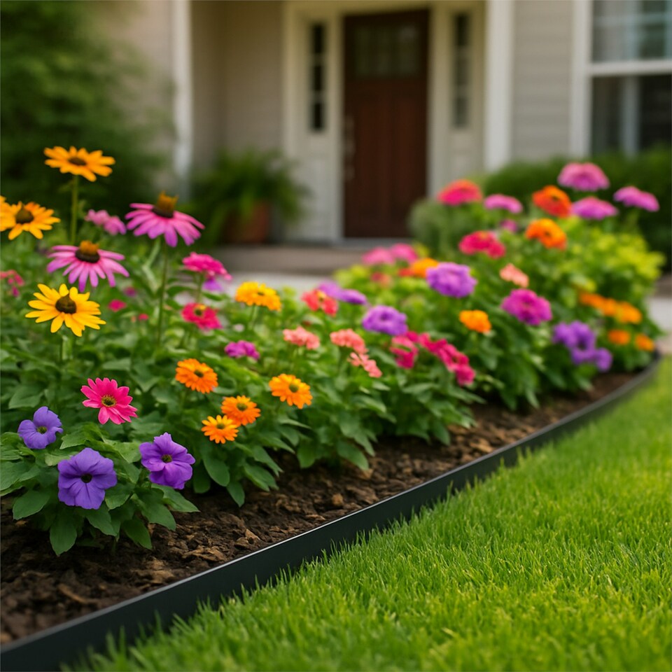 image 1 of Harbour Housewares Flexible Lawn Edging 4cm Plastic with Pegs for Garden Pathway & Flower Bed Borders | Black | Black | 50m | 5