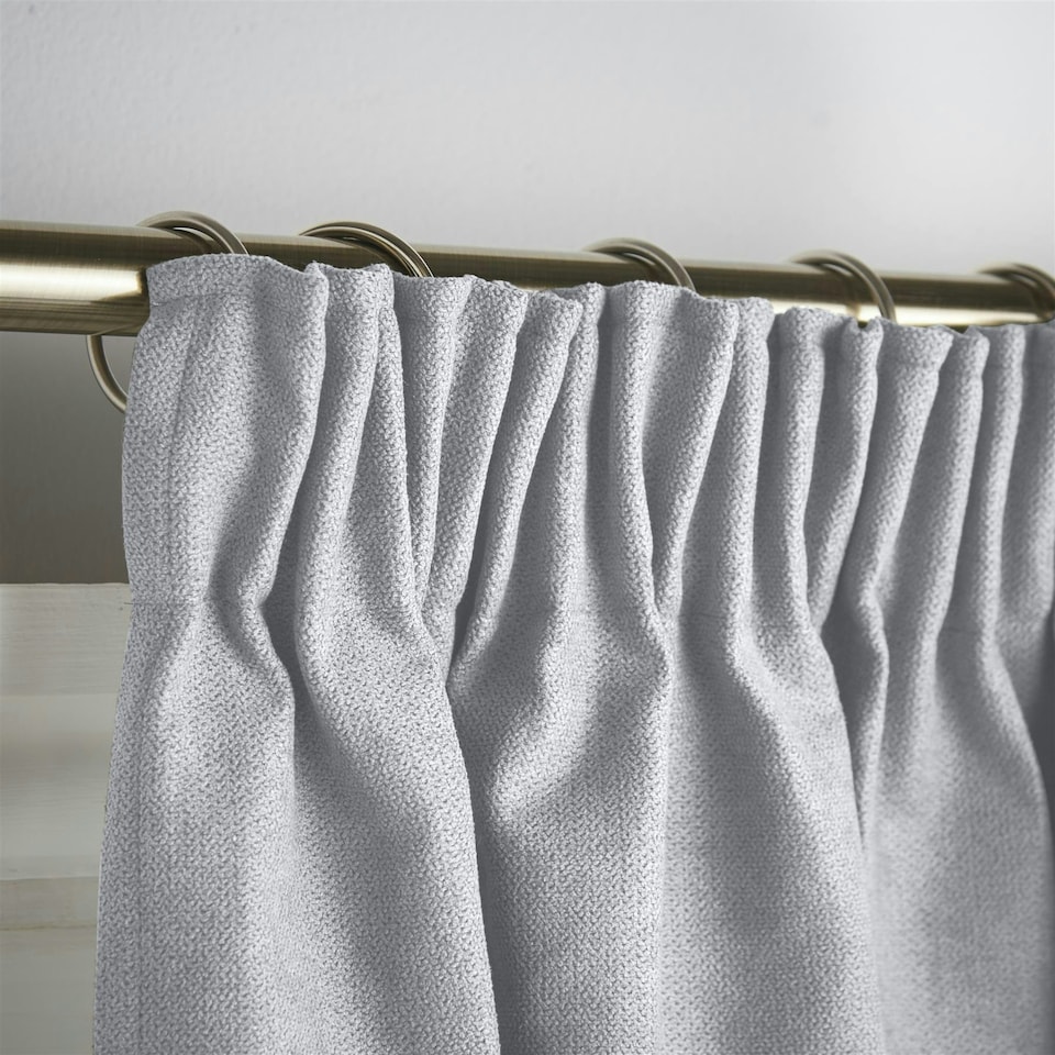 image 1 of Velvet Chenille Thermal Fleece Lined Single Pencil Pleat Taped Top Door Curtain - 137cm x 213cm - Silver