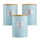 image 1 of Cooks Professional 3 Piece Ribbed Tea, Coffee, & Sugar Cannisters with Bamboo Lids | Stainless Steel Kitchen Storage Bins | Blue & Silver