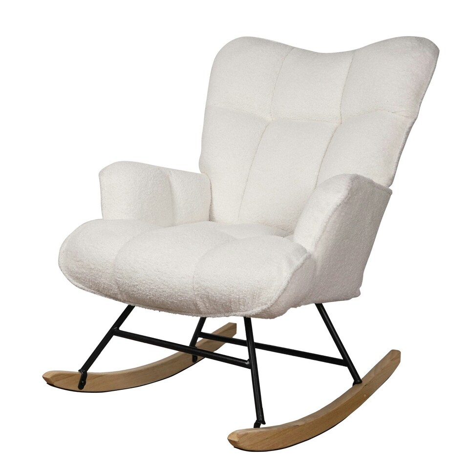 image 1 of Alivio Teddy Rocking White Chair for Nursery, Comfy Rocking Armchair with High Backrest | Multi