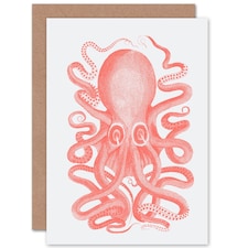 Pink Coral Octopus Sea Animal Vintage Art Card