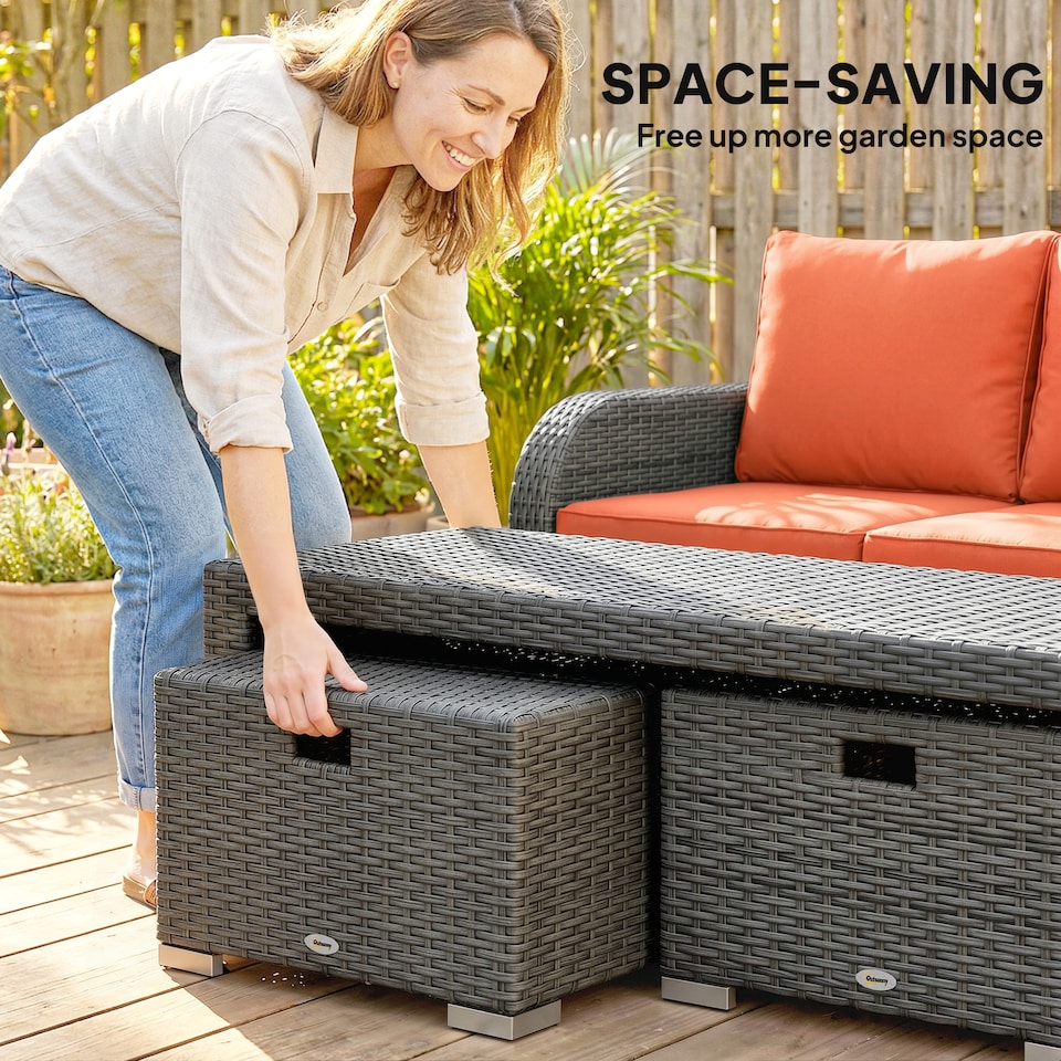 image 1 of Outsunny Rattan Garden Furniture Set with Recliners, Footstools, Orange