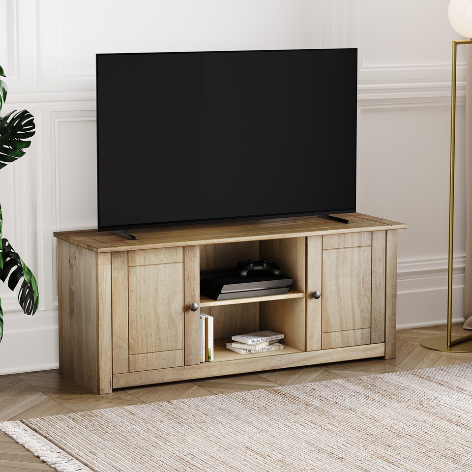 image 1 of Vida Designs Panama 2 Door 1 Shelf Flat Screen TV Unit Stand, Solid Pine Wood