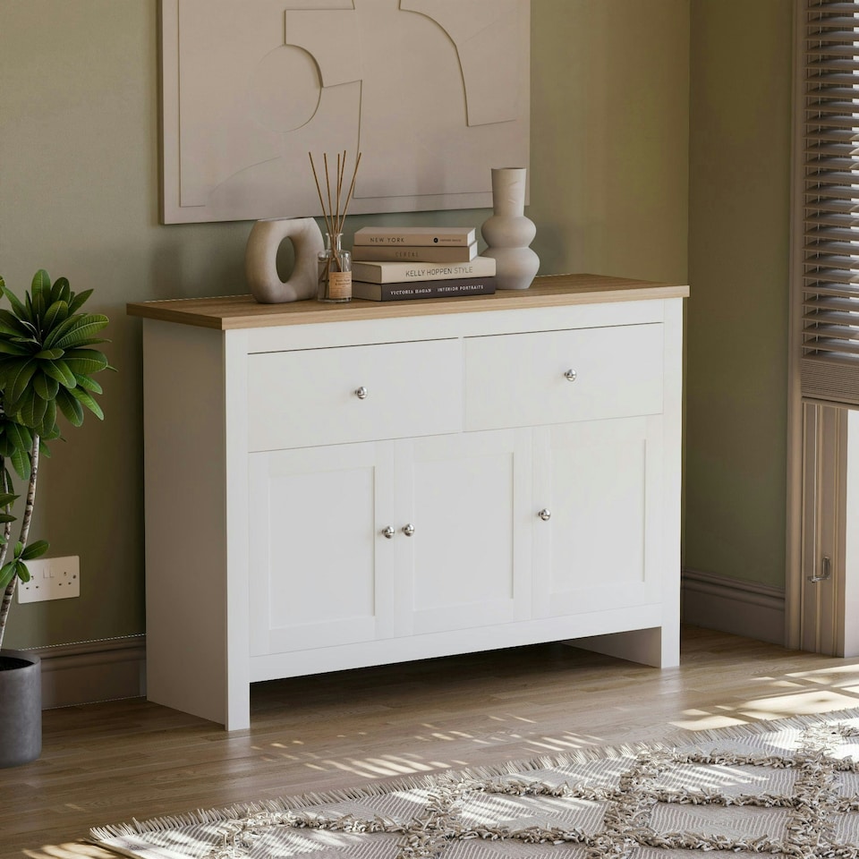 image 1 of Vida Designs Arlington 2 Drawer 3 Door Sideboard Shaker Buffet Cabinet Storage, White & Oak
