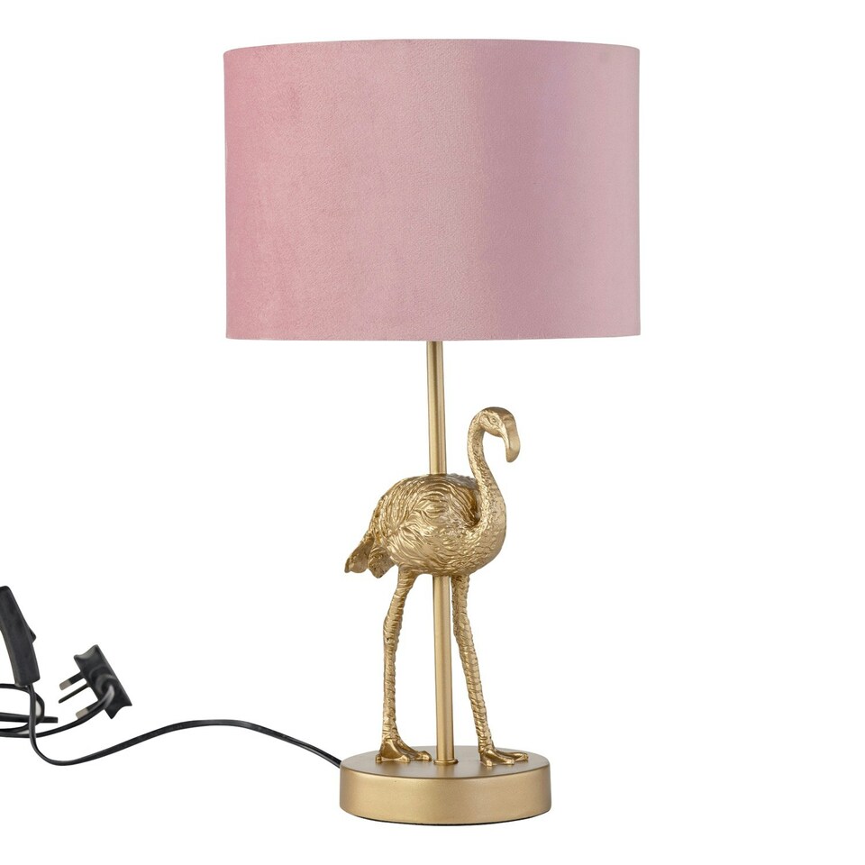 image 1 of Flamingo - Gold Table Lamp with Pink Velvet Shade Gold | Pink