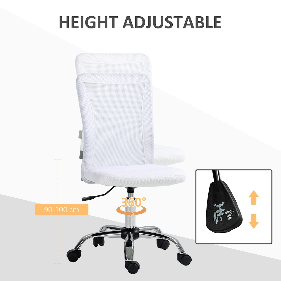 image 1 of Vinsetto Armless Office Chair with Adjustable Height Mesh Back Wheels White