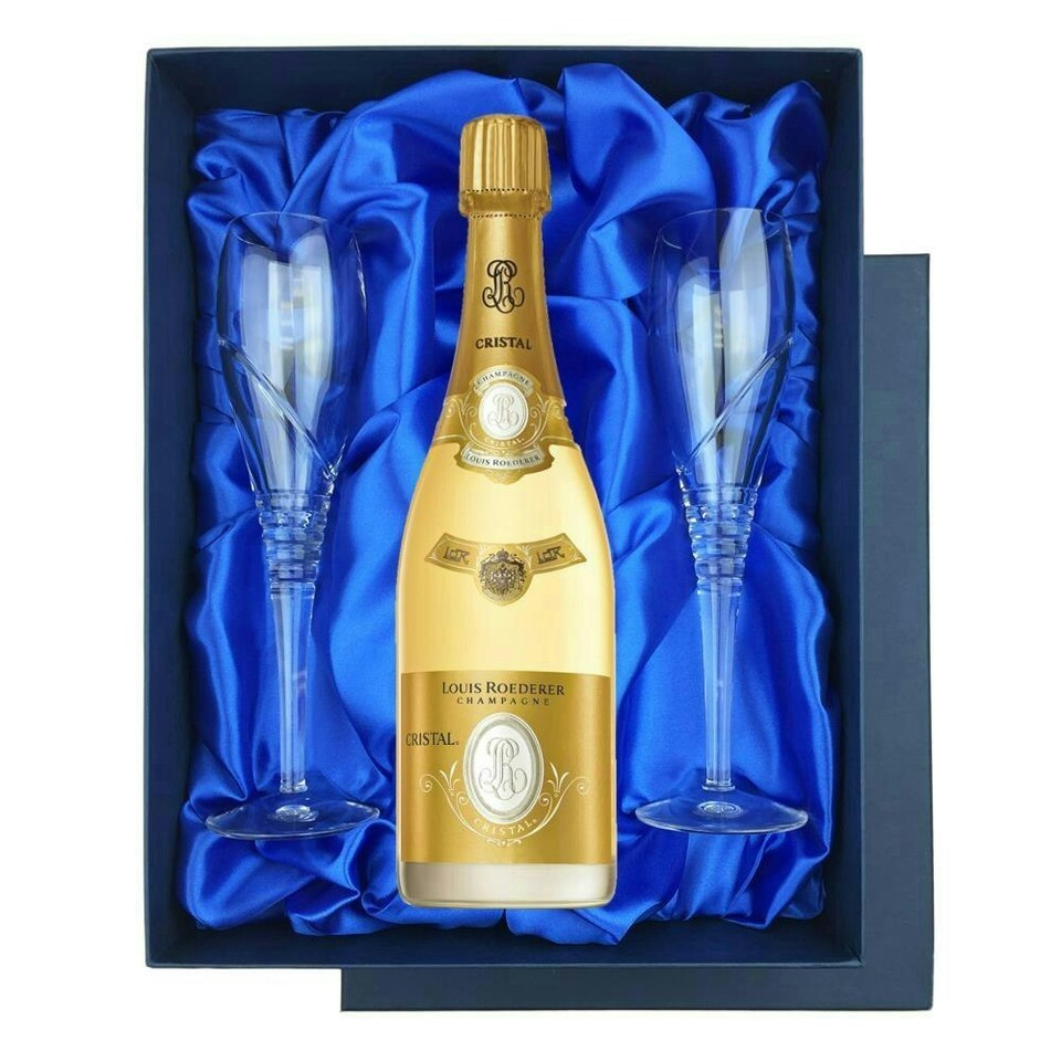 Louis Roederer Cristal Vintage 2015 Brut 75cl in Blue Luxury Presentation Set With Flutes