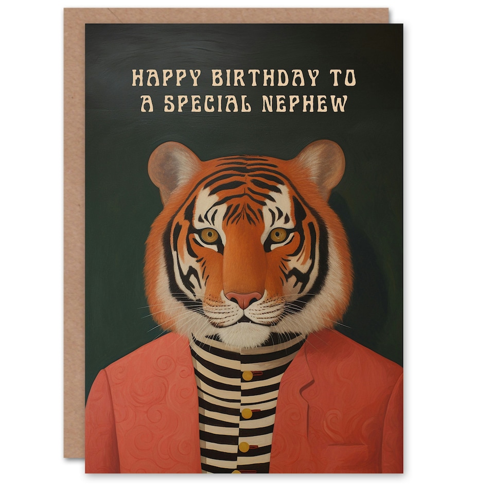 image 1 of Special Dapper Cool Hipster Fashion Fun Tiger Nephew Birthday Card