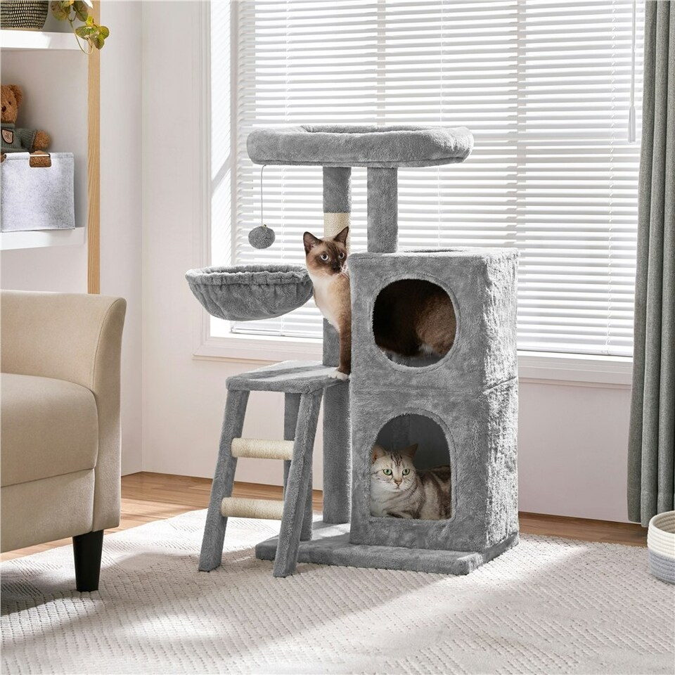 image 1 of Yaheetech 94 cm Tall Cat Tree W/ Dual Condo Basket Light Grey