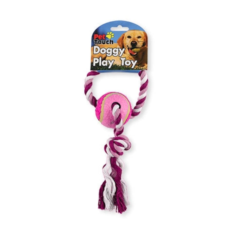 image 1 of Pet Touch Doggy Play Toy Tennis Ball and Rope with Knot