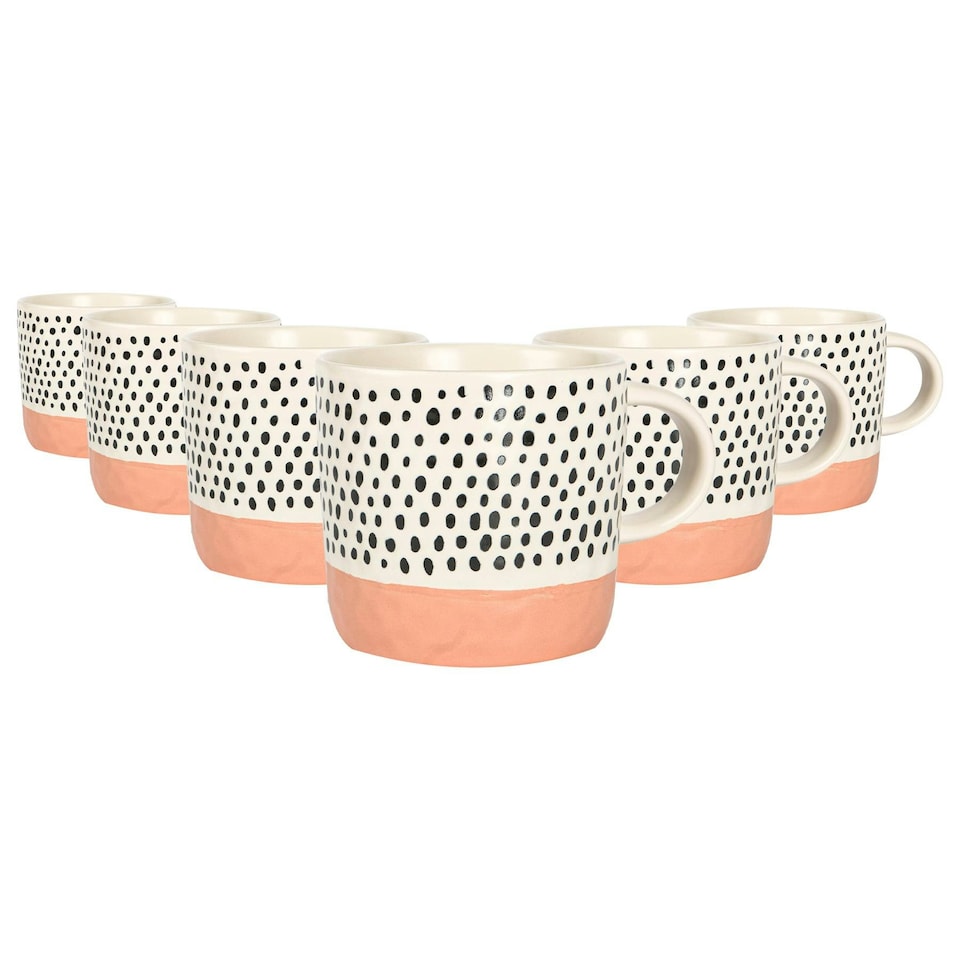image 1 of Nicola Spring Ceramic Dipped Dots Coffee Mugs - 385ml - Pink - Pack of 6
