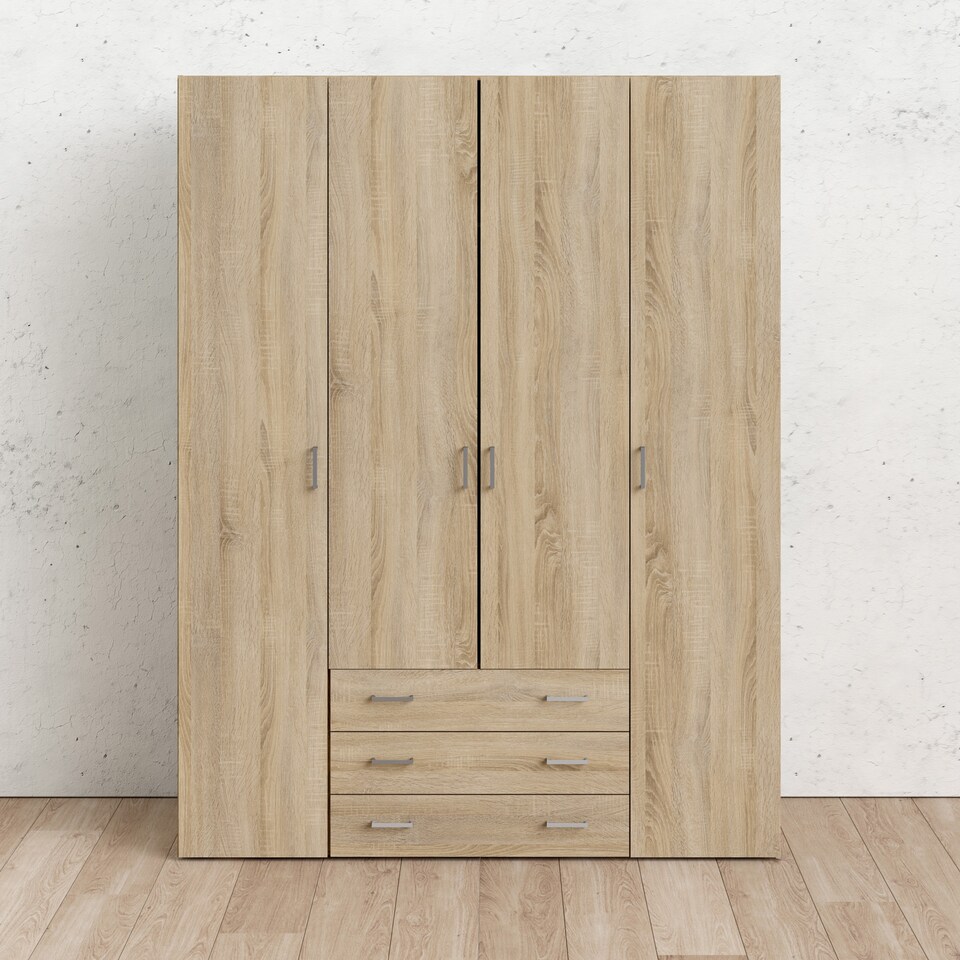 image 1 of Space Wardrobe 4 Doors 3 Drawers in Oak 2000