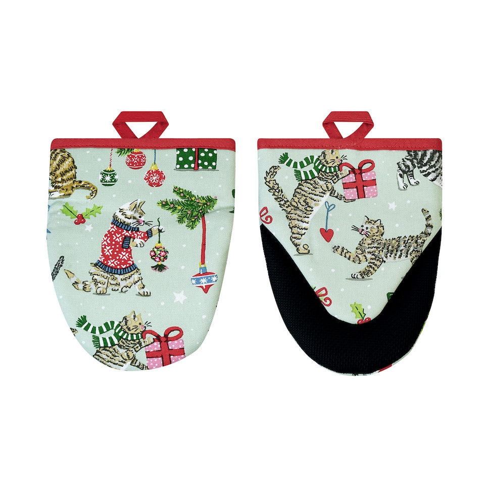 image 1 of Ulster Weavers Christmas Cats Microwave Mitts - Pair Seafoam