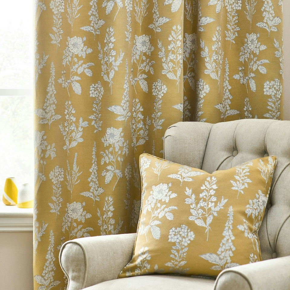 image 1 of Wylder Floral Jacquard Gold Eyelet Curtains 229 x 137cm