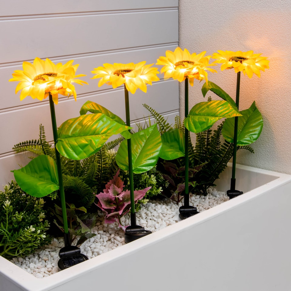 image 1 of Gardenwize Solar Sunflower Stake Lights (Pack of 4)
