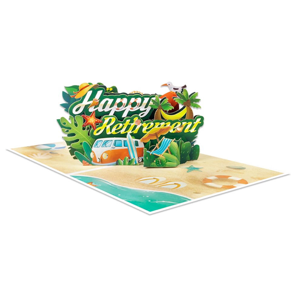 image 1 of Chill & Cheers Beach Themed 3D Pop Up Retirement Card
