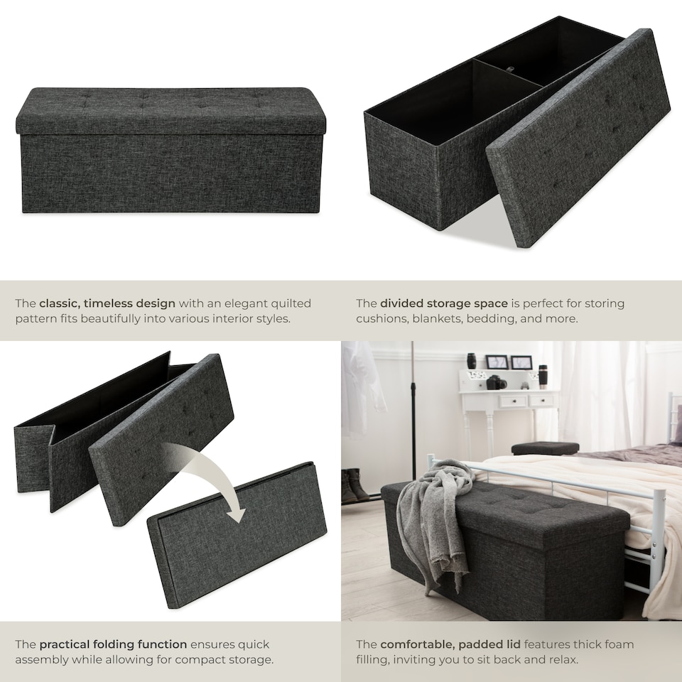 image 1 of Stool - foldable, padded, polyester, large storage space, 110 x 38 x 38 cm | Grey | dark grey | 110 x 38 x 38 cm | 1