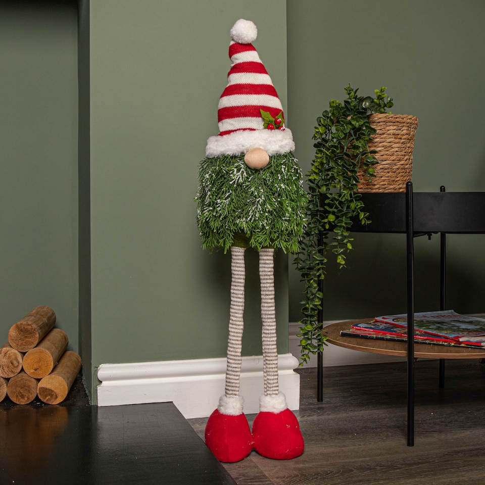 image 1 of 76cm Red and White Christmas Tree Standing Gonk with Striped Hat and Extendable Legs