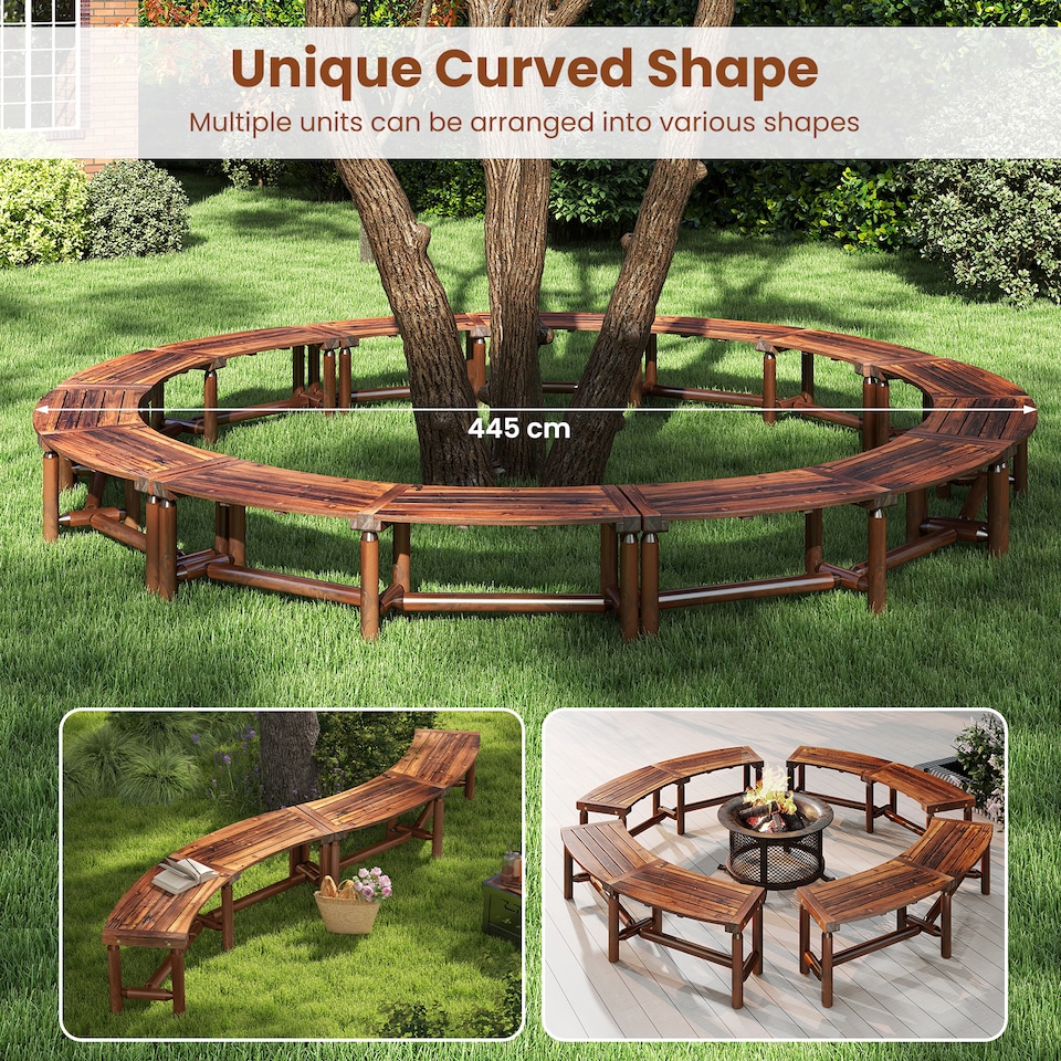 image 1 of COSTWAY Patio Curved Bench Solid Wood Fire Pit Bench for 2-3 People