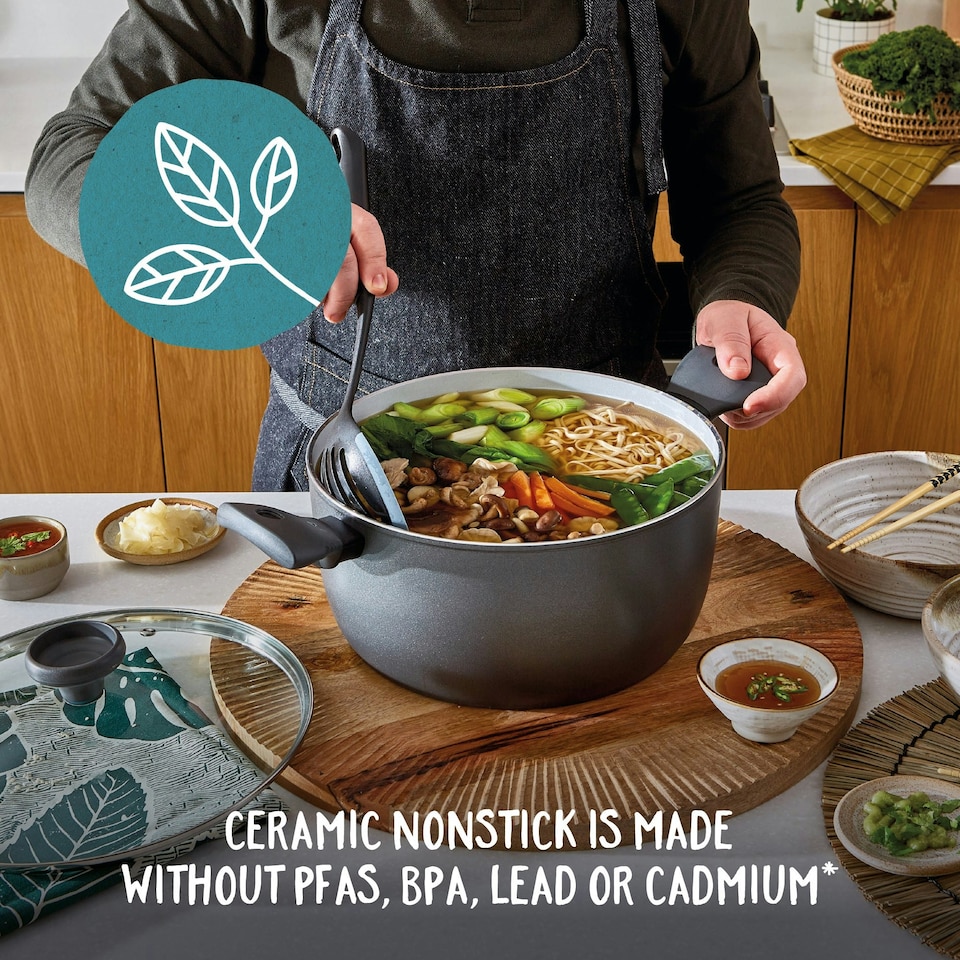image 1 of Prestige Earth Pan Batch Cooking 7 Piece Set: Frying Pan, Stockpot & Meal Prep Containers