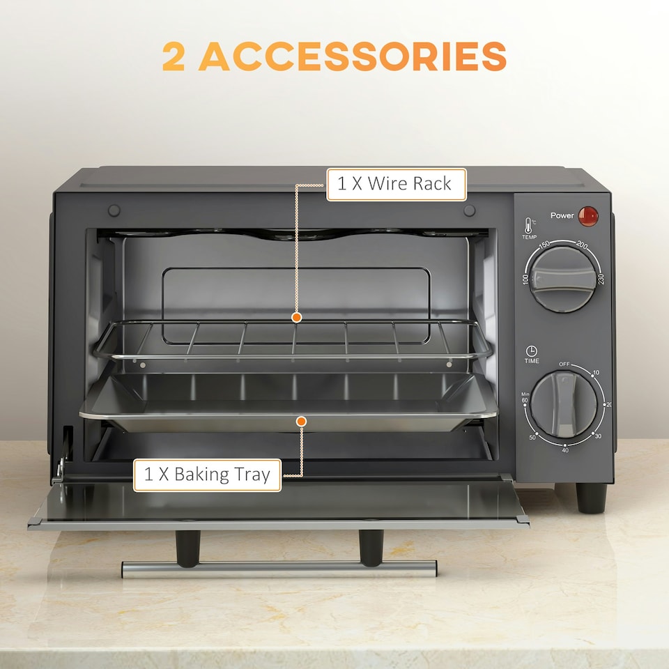 image 1 of HOMCOM Mini Oven 9L Countertop Toaster Oven with Timer Control 750W Cream