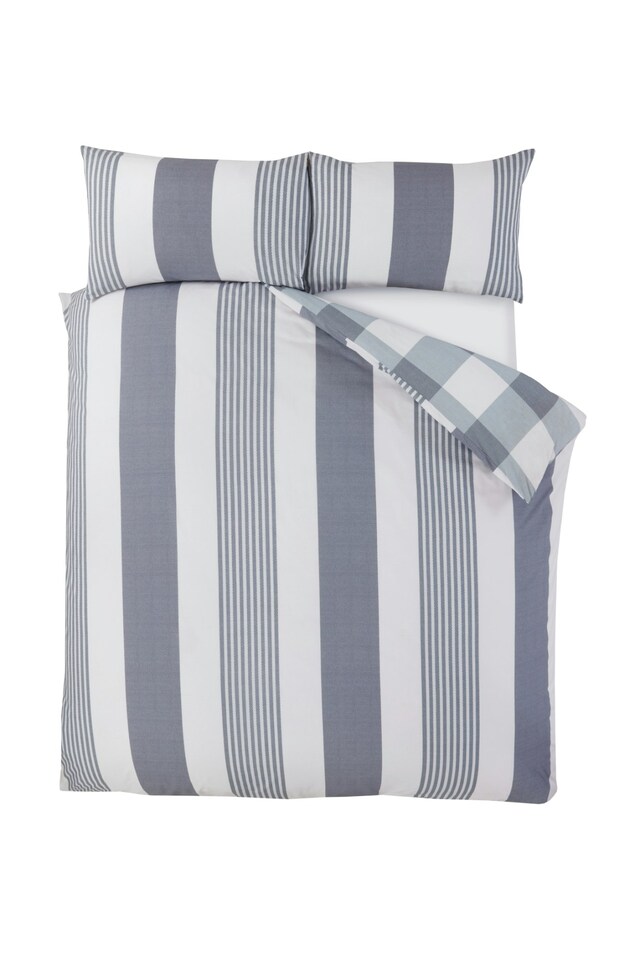 image 1 of PH Chambray Stripe Duvet Cover Set with Pillowcase | Grey | Single | 1