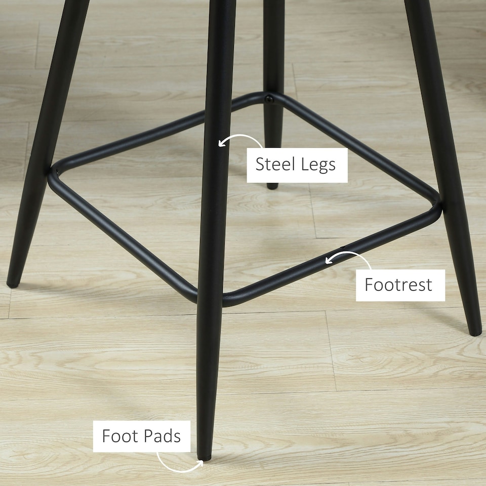 image 1 of HOMCOM Bar Stools Set of 2 Velvet-Touch Fabric Counter Bar Chairs Grey