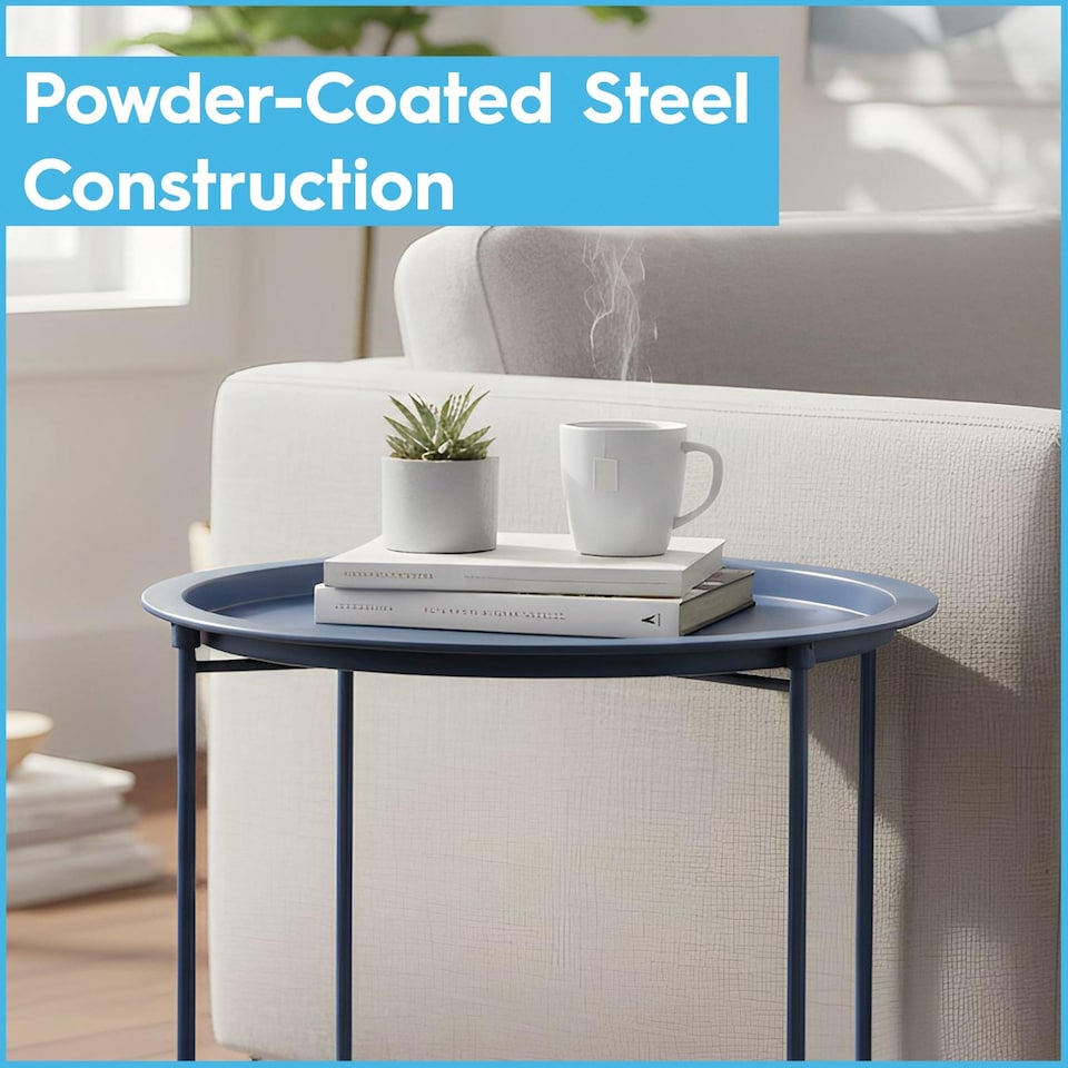 image 1 of Harbour Housewares Round Steel Tray Table - Matt White | White | Matt White