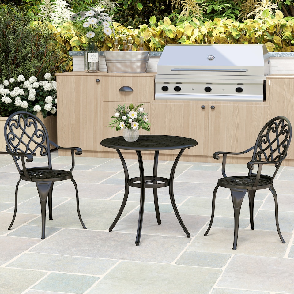 image 1 of Outsunny 3PCs Bistro Set, Aluminium Garden Table and Chairs Black