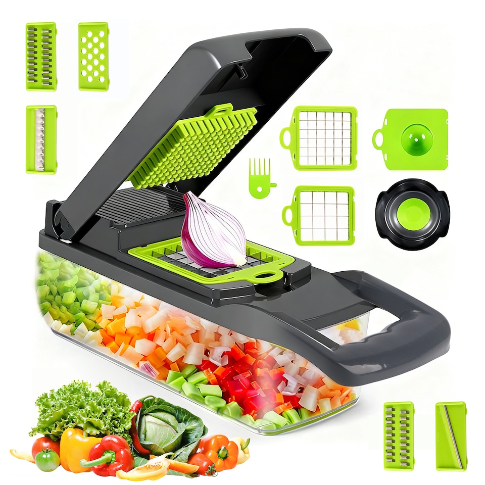 image 1 of Alivio 12-in-1 Multifunction Vegetable Cutter & Chopper with Container (Grey)
