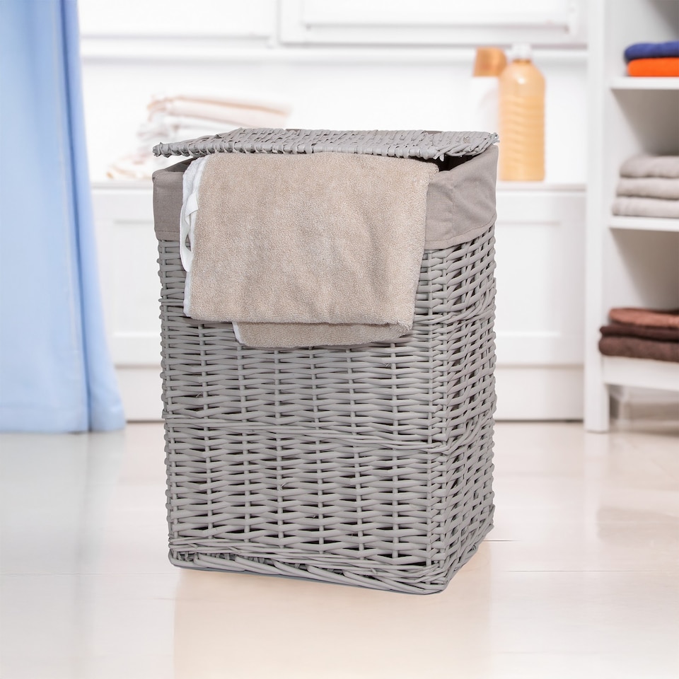 image 1 of Wickerfield Grey Wicker Laundry Basket with Lid and Removable Cotton Liner