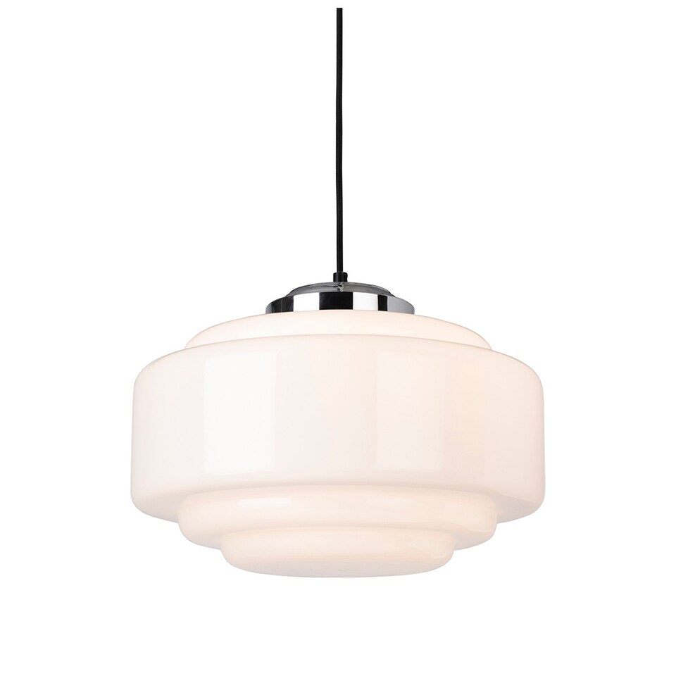 image 1 of Art Deco Pendant Light Chrome with Opal White Glass