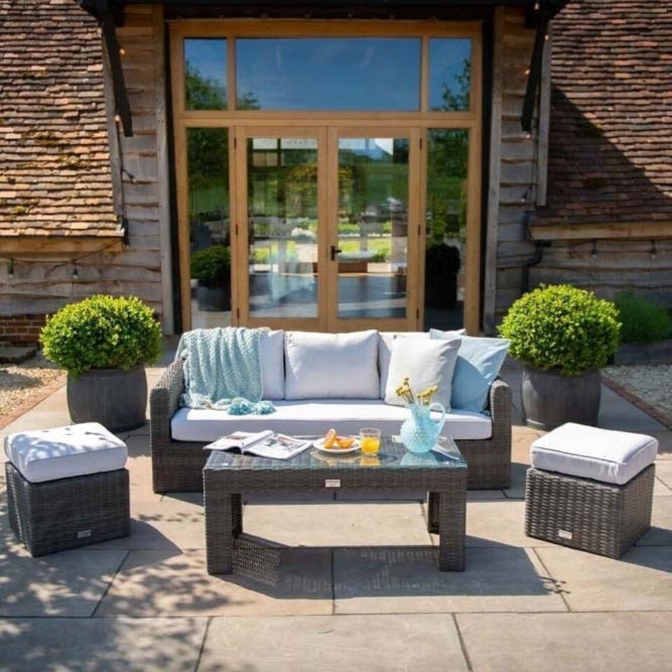 image 1 of Classic Rattan 5 Seater Sofa Set with Coffee in Stone