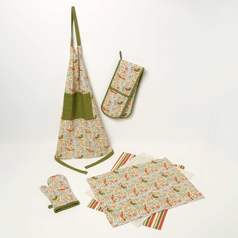 image 1 of Homescapes Cotton Song Bird Apron - 70 x 85 cm