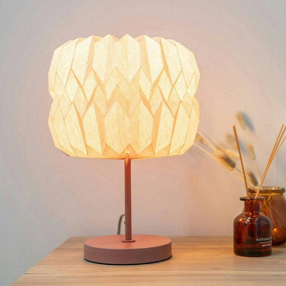 image 1 of ValueLights Bett Pink Table Lamp with Pink Origami Drum Shade